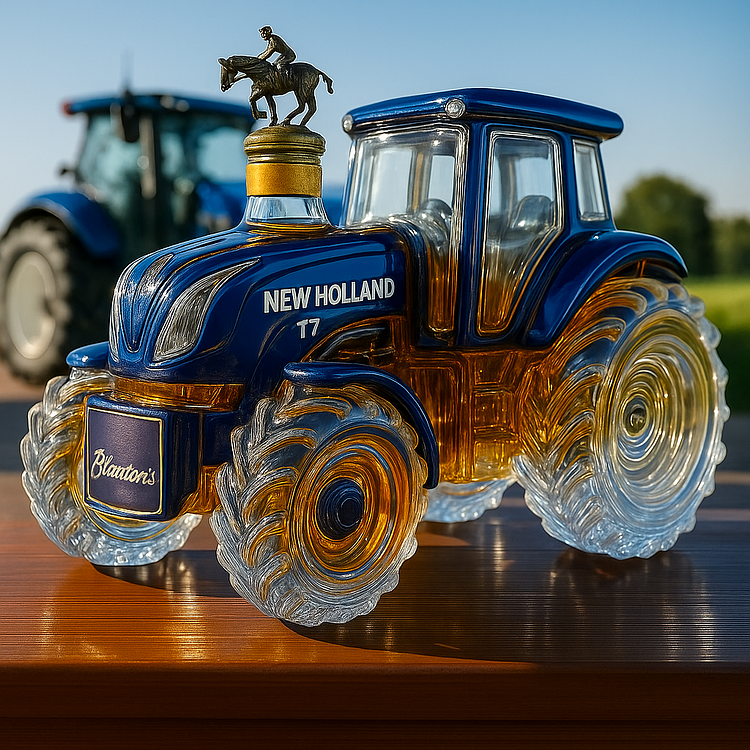 Botella de whisky con diseño del tractor New Holland T7 clásico