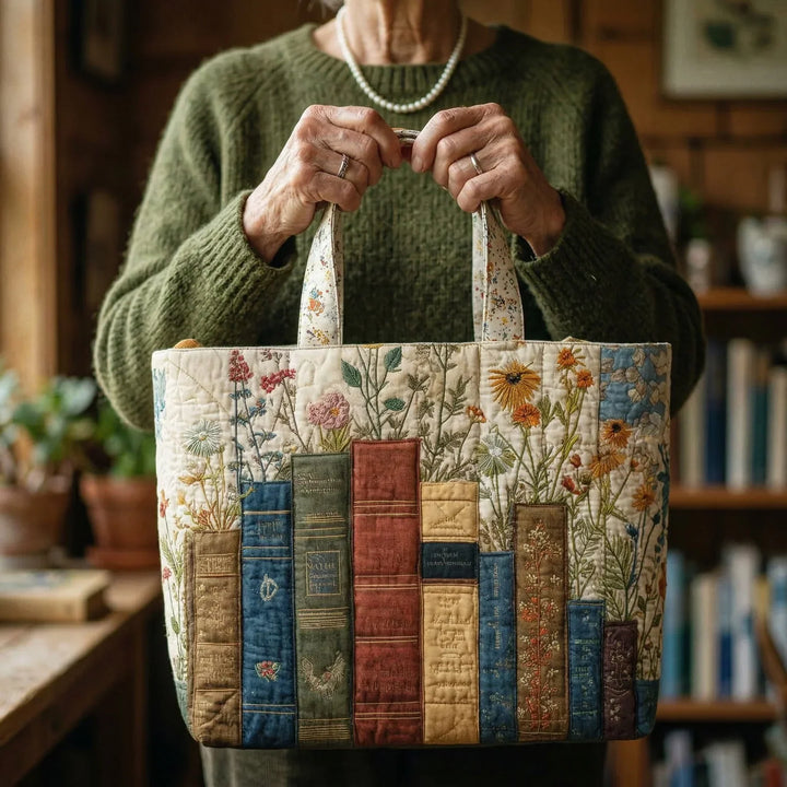 Saco Artesanal Matelassé - Colección de Libros y Flores