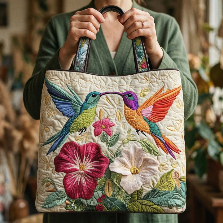 Bolso de acolchado - Colibrí y flores blancas