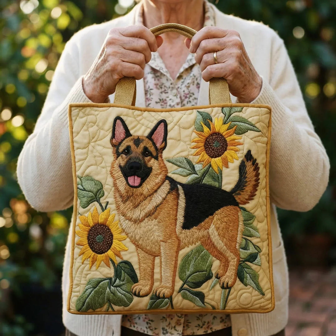 Bolso Tote Acolchado - Floral Perro Pastor Alemán